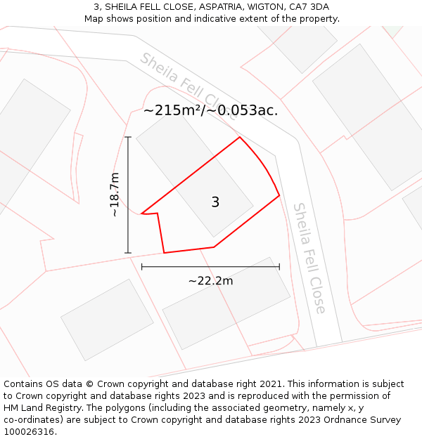 3, SHEILA FELL CLOSE, ASPATRIA, WIGTON, CA7 3DA: Plot and title map