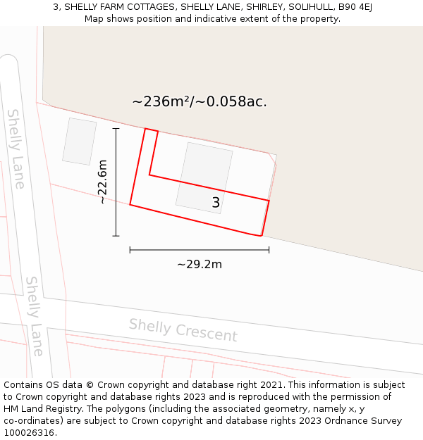 3, SHELLY FARM COTTAGES, SHELLY LANE, SHIRLEY, SOLIHULL, B90 4EJ: Plot and title map