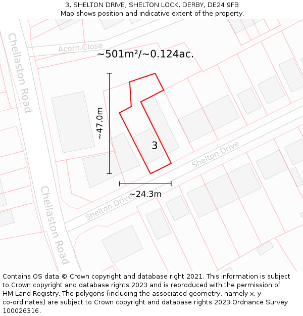 3, SHELTON DRIVE, SHELTON LOCK, DERBY, DE24 9FB: Plot and title map