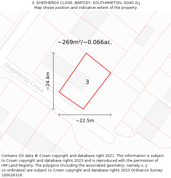 3, SHEPHERDS CLOSE, BARTLEY, SOUTHAMPTON, SO40 2LJ: Plot and title map