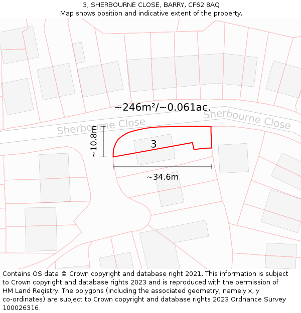 3, SHERBOURNE CLOSE, BARRY, CF62 8AQ: Plot and title map