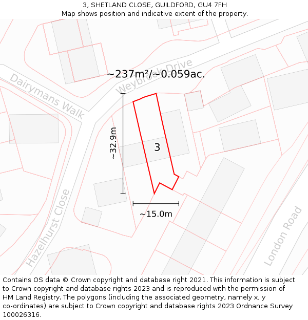 3, SHETLAND CLOSE, GUILDFORD, GU4 7FH: Plot and title map