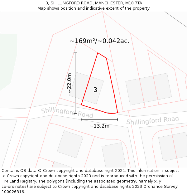 3, SHILLINGFORD ROAD, MANCHESTER, M18 7TA: Plot and title map