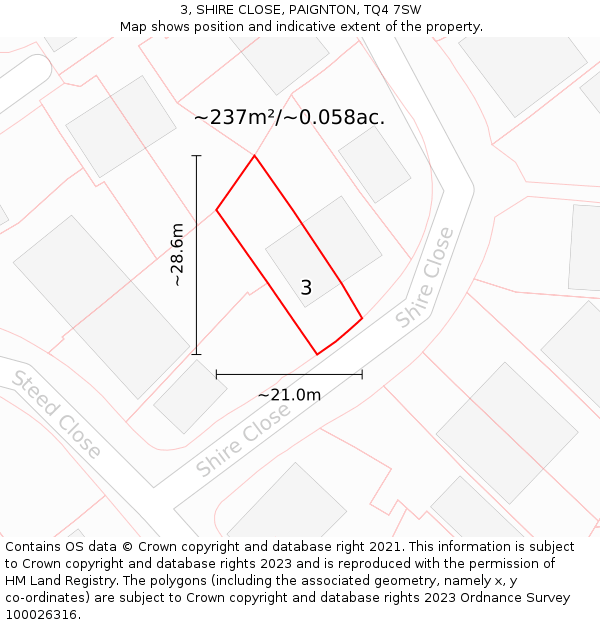 3, SHIRE CLOSE, PAIGNTON, TQ4 7SW: Plot and title map