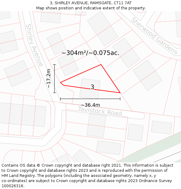 3, SHIRLEY AVENUE, RAMSGATE, CT11 7AT: Plot and title map