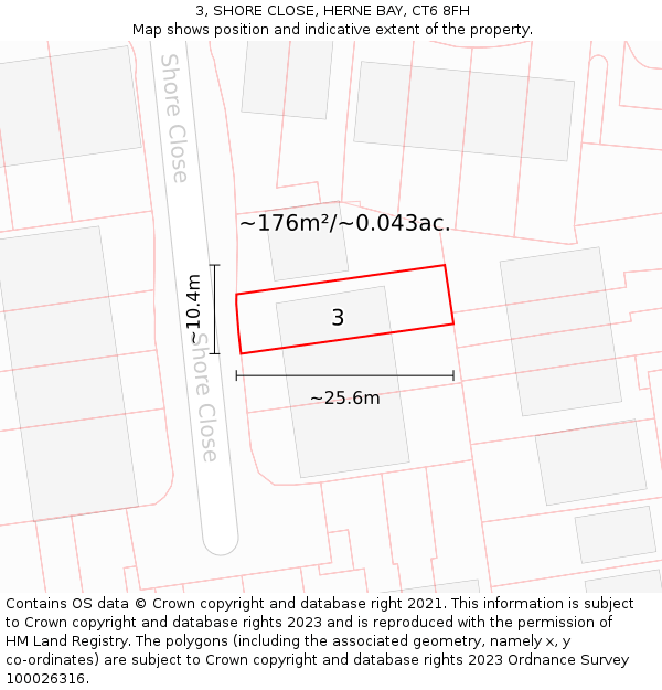 3, SHORE CLOSE, HERNE BAY, CT6 8FH: Plot and title map
