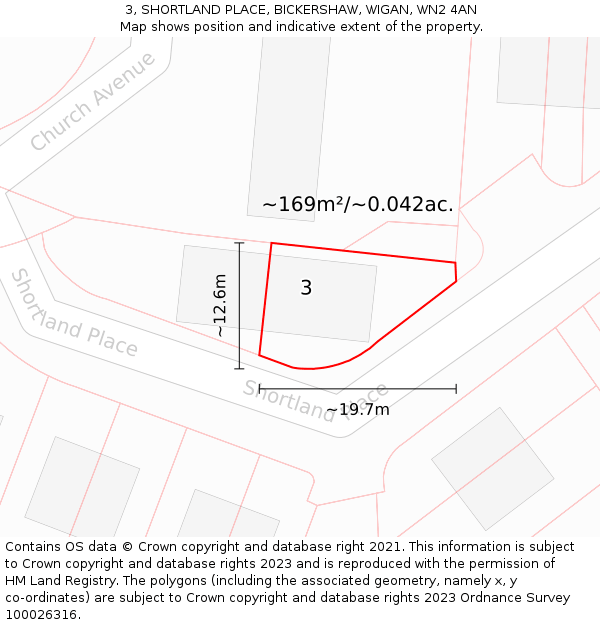 3, SHORTLAND PLACE, BICKERSHAW, WIGAN, WN2 4AN: Plot and title map