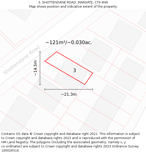 3, SHOTTENDANE ROAD, MARGATE, CT9 4NA: Plot and title map