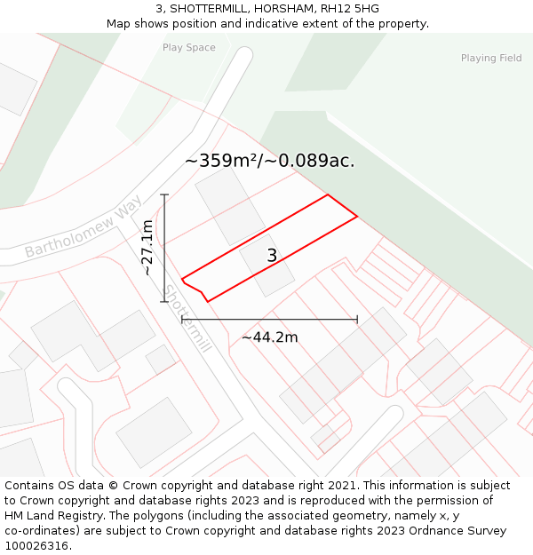 3, SHOTTERMILL, HORSHAM, RH12 5HG: Plot and title map