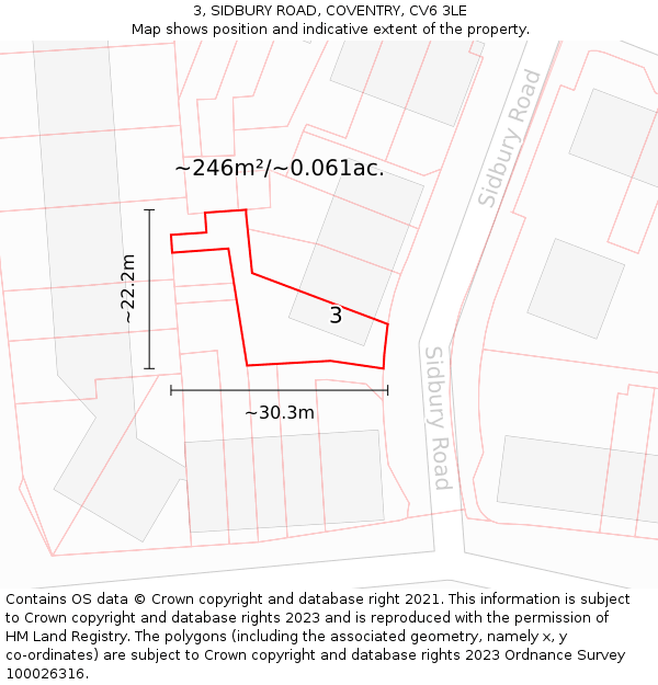 3, SIDBURY ROAD, COVENTRY, CV6 3LE: Plot and title map