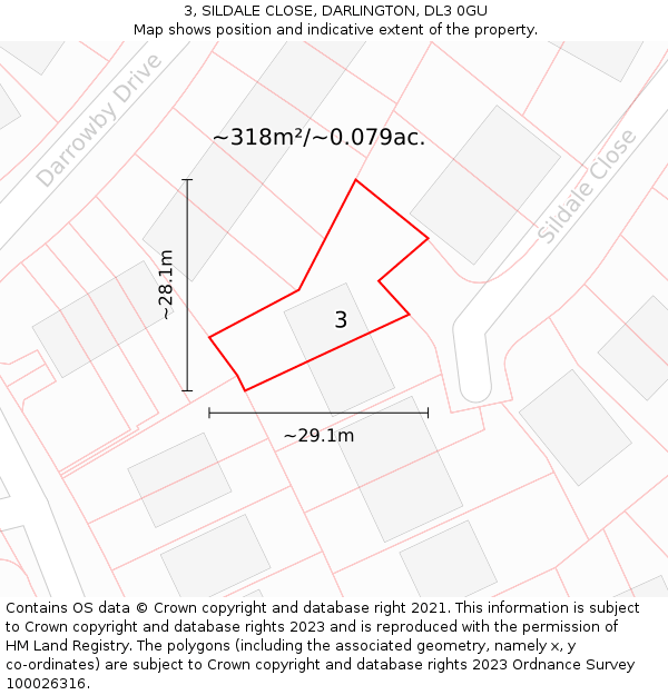 3, SILDALE CLOSE, DARLINGTON, DL3 0GU: Plot and title map