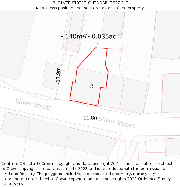 3, SILVER STREET, CHEDDAR, BS27 3LE: Plot and title map