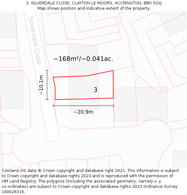 3, SILVERDALE CLOSE, CLAYTON LE MOORS, ACCRINGTON, BB5 5GQ: Plot and title map