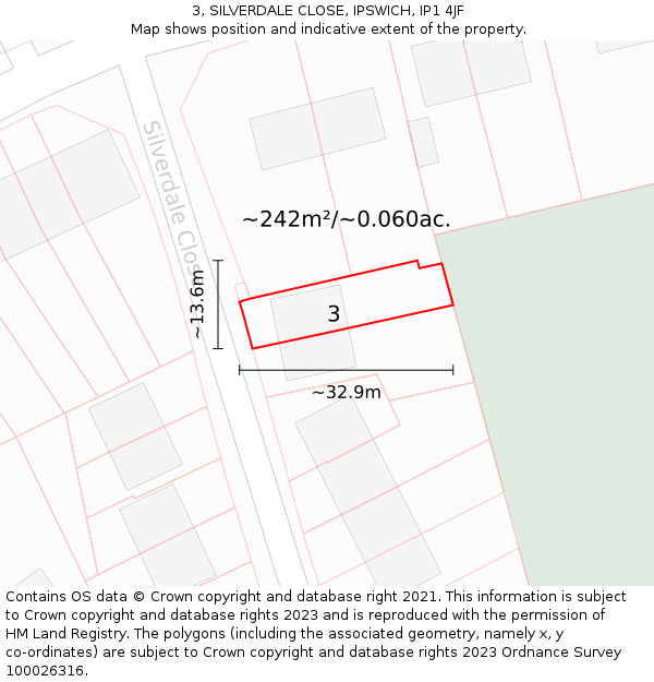 3, SILVERDALE CLOSE, IPSWICH, IP1 4JF: Plot and title map