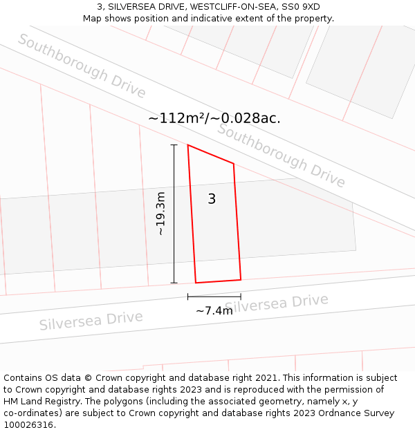 3, SILVERSEA DRIVE, WESTCLIFF-ON-SEA, SS0 9XD: Plot and title map