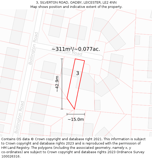 3, SILVERTON ROAD, OADBY, LEICESTER, LE2 4NN: Plot and title map