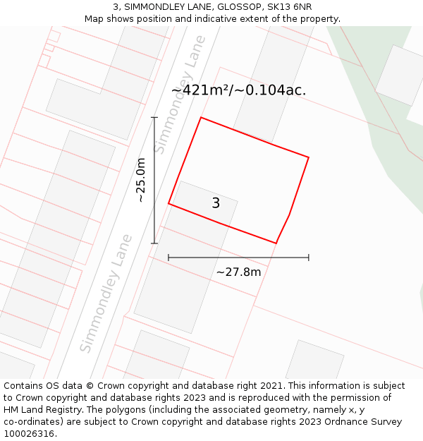 3, SIMMONDLEY LANE, GLOSSOP, SK13 6NR: Plot and title map