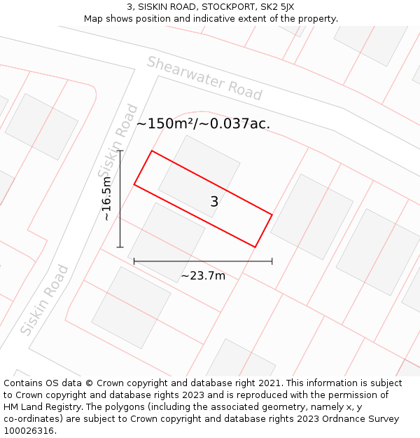 3, SISKIN ROAD, STOCKPORT, SK2 5JX: Plot and title map