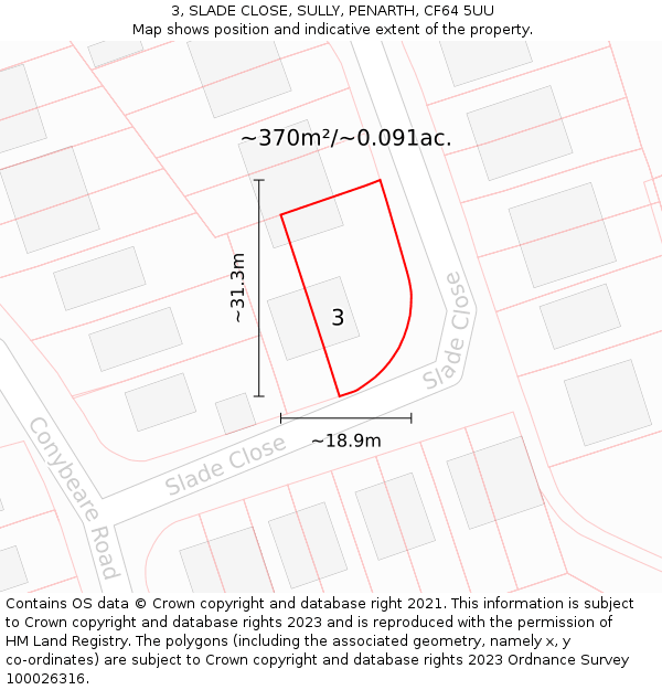 3, SLADE CLOSE, SULLY, PENARTH, CF64 5UU: Plot and title map