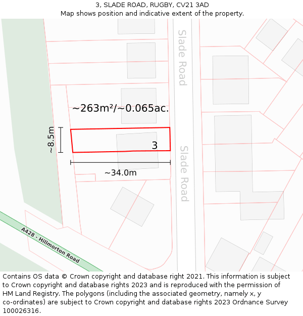 3, SLADE ROAD, RUGBY, CV21 3AD: Plot and title map