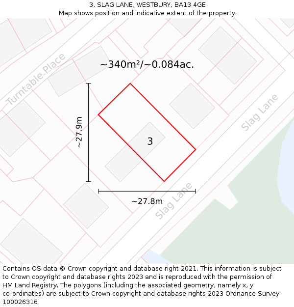 3, SLAG LANE, WESTBURY, BA13 4GE: Plot and title map