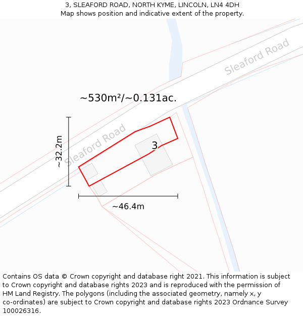 3, SLEAFORD ROAD, NORTH KYME, LINCOLN, LN4 4DH: Plot and title map