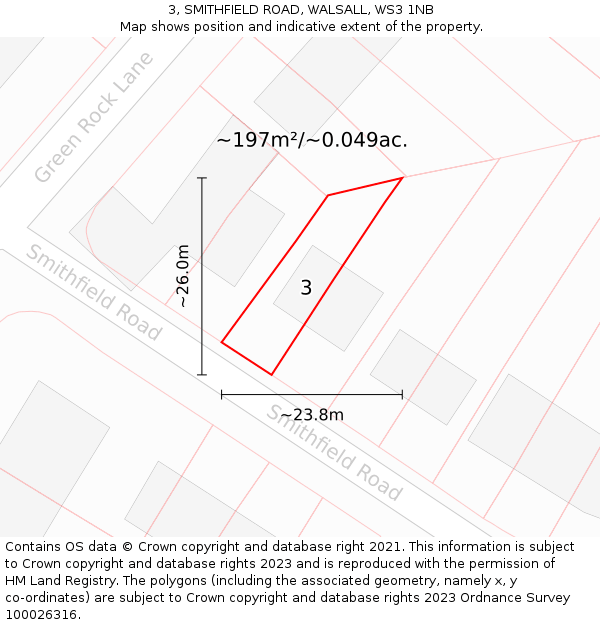 3, SMITHFIELD ROAD, WALSALL, WS3 1NB: Plot and title map