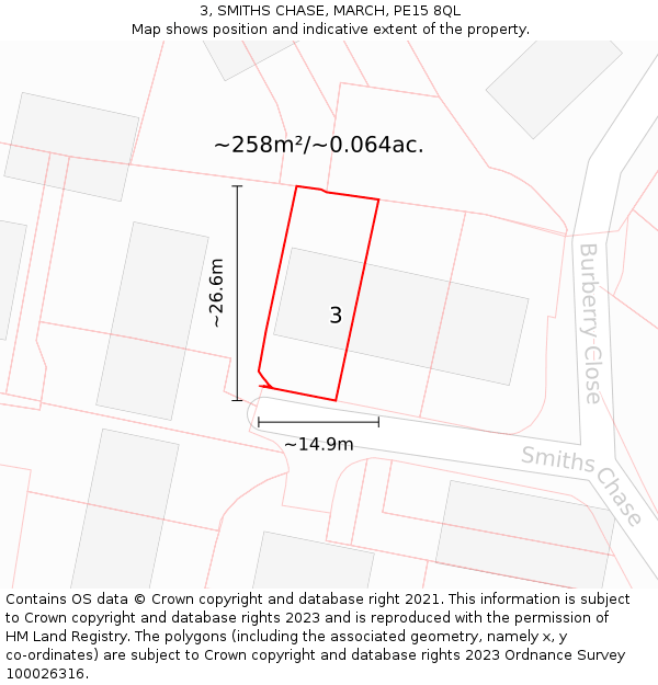 3, SMITHS CHASE, MARCH, PE15 8QL: Plot and title map