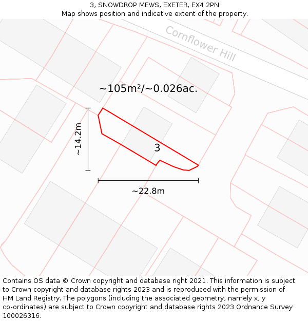 3, SNOWDROP MEWS, EXETER, EX4 2PN: Plot and title map