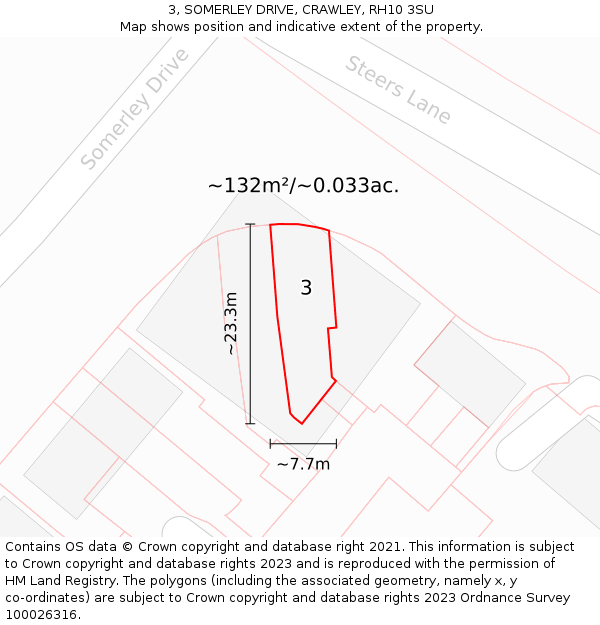 3, SOMERLEY DRIVE, CRAWLEY, RH10 3SU: Plot and title map