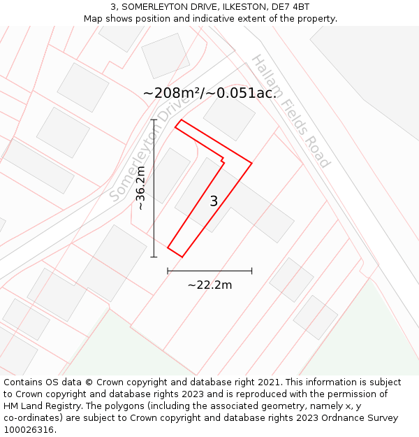 3, SOMERLEYTON DRIVE, ILKESTON, DE7 4BT: Plot and title map