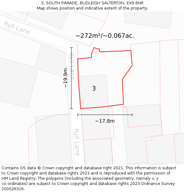 3, SOUTH PARADE, BUDLEIGH SALTERTON, EX9 6NR: Plot and title map