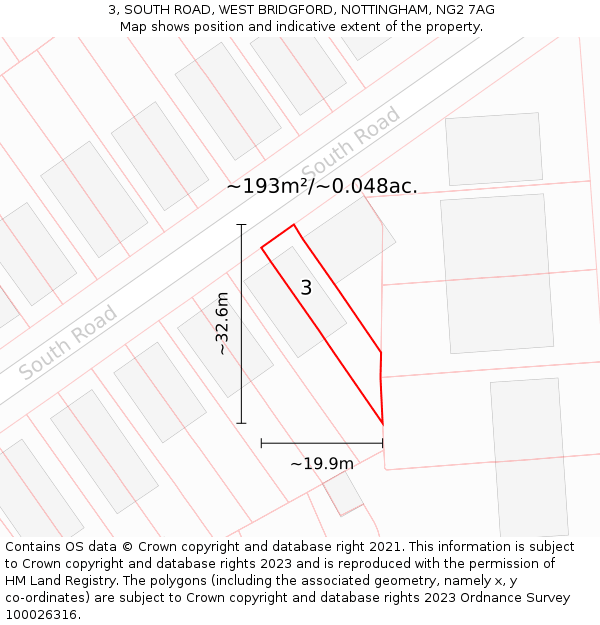 3, SOUTH ROAD, WEST BRIDGFORD, NOTTINGHAM, NG2 7AG: Plot and title map