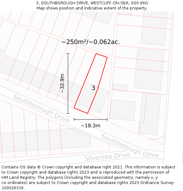 3, SOUTHBOROUGH DRIVE, WESTCLIFF-ON-SEA, SS0 9XG: Plot and title map