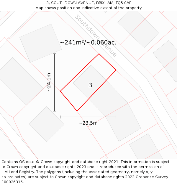 3, SOUTHDOWN AVENUE, BRIXHAM, TQ5 0AP: Plot and title map