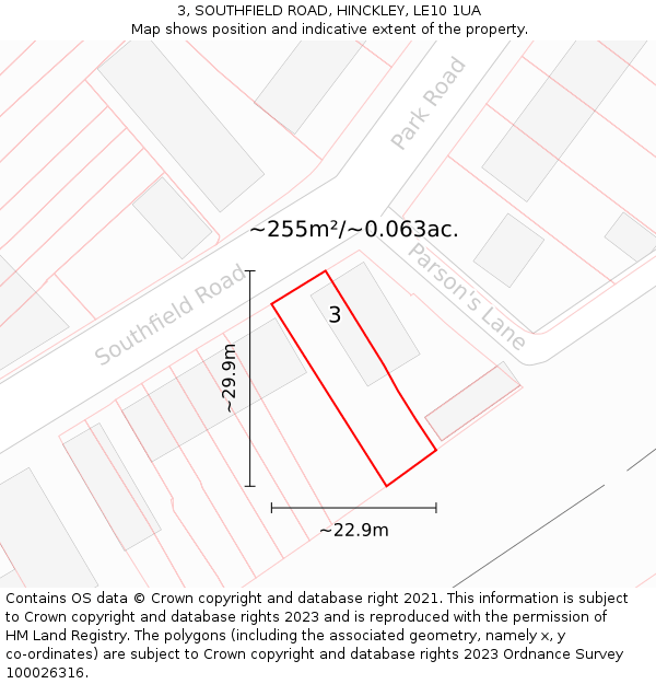 3, SOUTHFIELD ROAD, HINCKLEY, LE10 1UA: Plot and title map