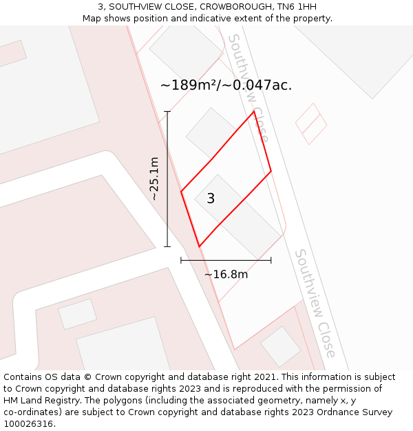 3, SOUTHVIEW CLOSE, CROWBOROUGH, TN6 1HH: Plot and title map