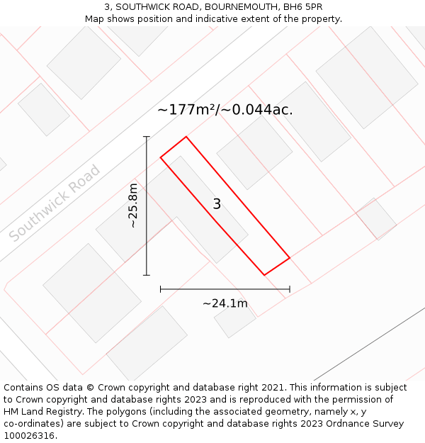 3, SOUTHWICK ROAD, BOURNEMOUTH, BH6 5PR: Plot and title map