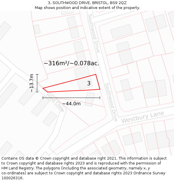 3, SOUTHWOOD DRIVE, BRISTOL, BS9 2QZ: Plot and title map