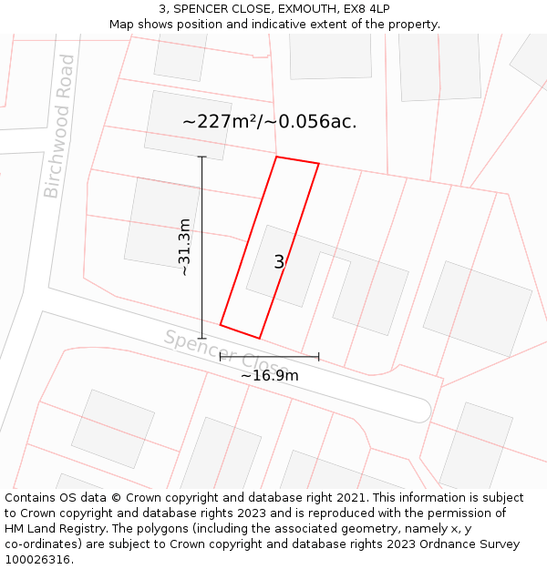 3, SPENCER CLOSE, EXMOUTH, EX8 4LP: Plot and title map