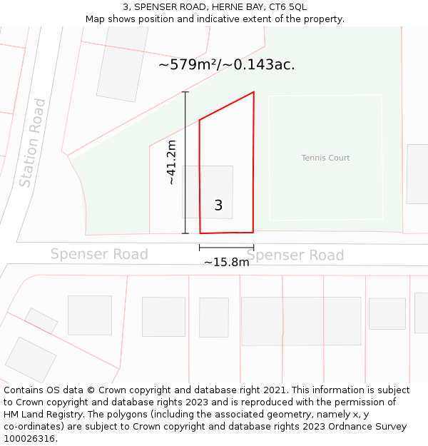 3, SPENSER ROAD, HERNE BAY, CT6 5QL: Plot and title map