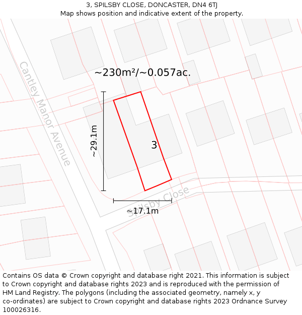 3, SPILSBY CLOSE, DONCASTER, DN4 6TJ: Plot and title map