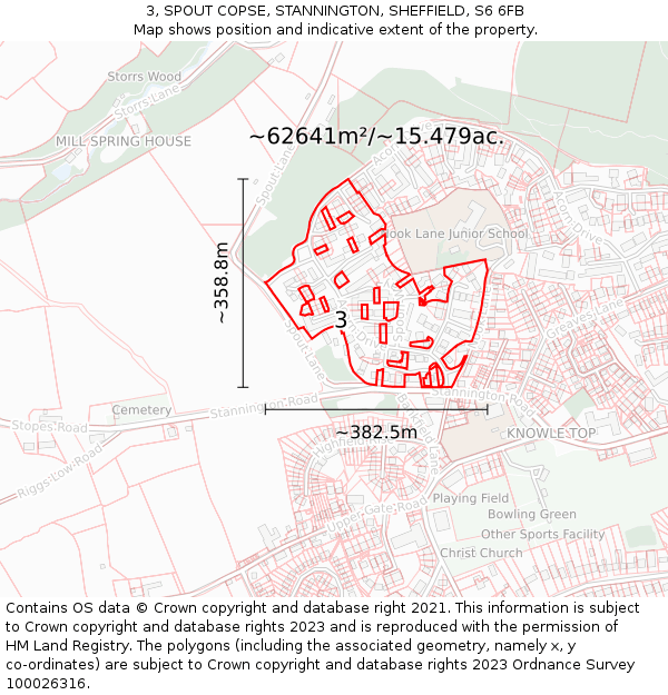 3, SPOUT COPSE, STANNINGTON, SHEFFIELD, S6 6FB: Plot and title map