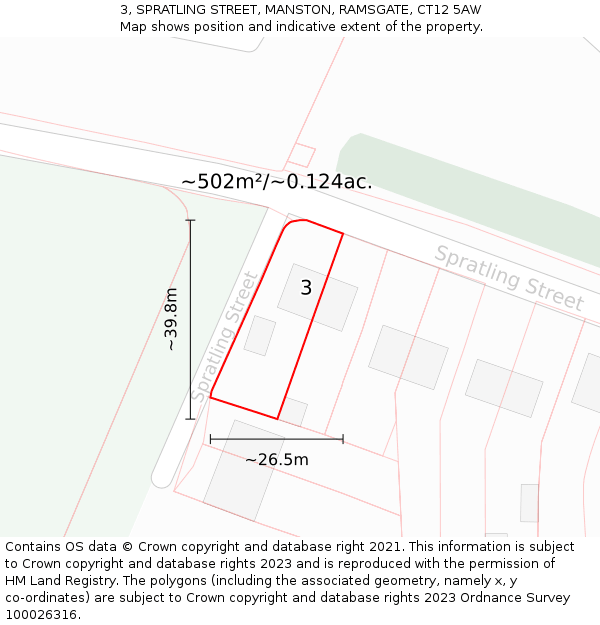 3, SPRATLING STREET, MANSTON, RAMSGATE, CT12 5AW: Plot and title map