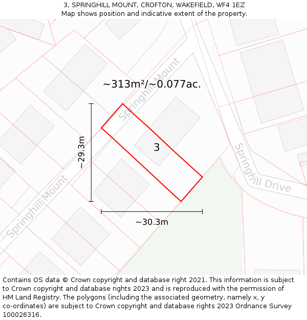 3, SPRINGHILL MOUNT, CROFTON, WAKEFIELD, WF4 1EZ: Plot and title map
