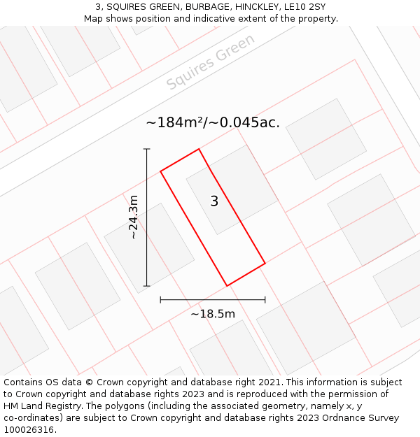 3, SQUIRES GREEN, BURBAGE, HINCKLEY, LE10 2SY: Plot and title map