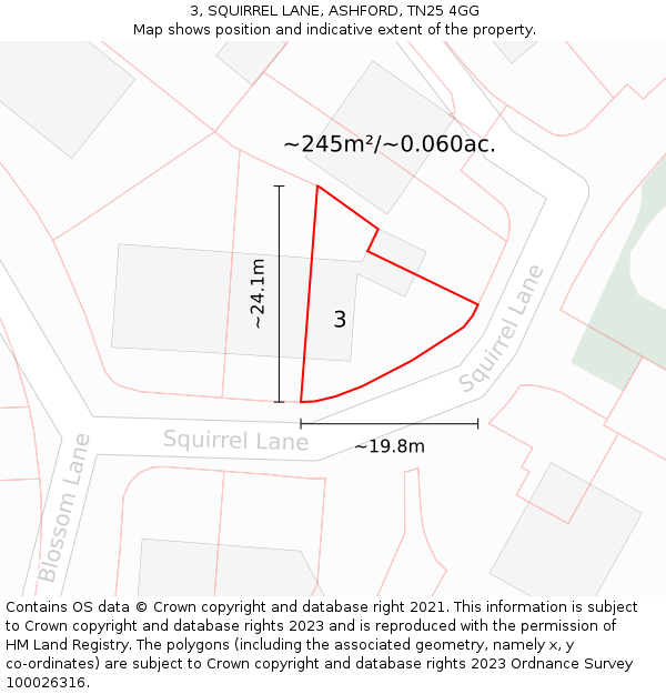 3, SQUIRREL LANE, ASHFORD, TN25 4GG: Plot and title map