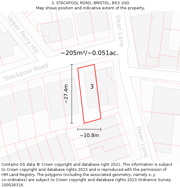 3, STACKPOOL ROAD, BRISTOL, BS3 1NG: Plot and title map