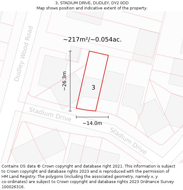 3, STADIUM DRIVE, DUDLEY, DY2 0DD: Plot and title map