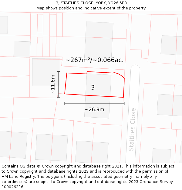 3, STAITHES CLOSE, YORK, YO26 5PR: Plot and title map
